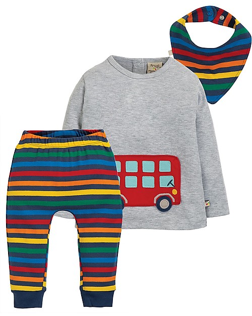 Frugi On The Road Outfit, Grey Marl/Bus - Organic cotton T-shirts