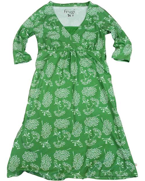 Frugi Organic Cotton Parsley Print Nursing Dress - Green with White Floral Print Dresses_