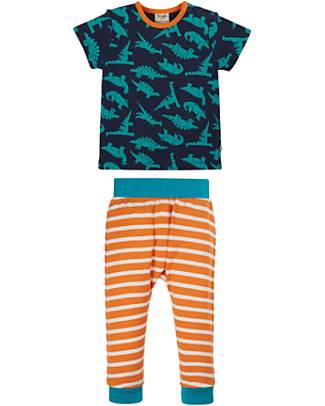 Frugi Orwin Outfit - Indigo Dinos/Marigold Stripe - Organic Cotton Sets And Co-Ords