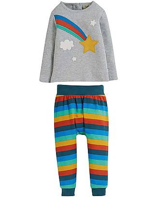 Frugi Oscar Outfit - Stripe Rainbow/Grey Marl - Organic Cotton Sets And Co-Ords