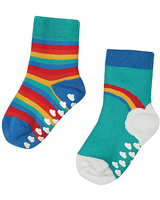 Frugi Pack of 2 Non-Slip Socks - Rainbow - Organic Cotton Antislip Socks