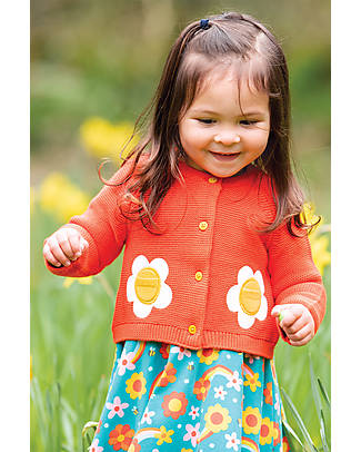 Frugi Patsy Pocket Cardigan - Tiger Orange/Daisy - Organic Cotton Knit Cardigans