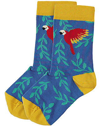 Frugi Perfect Pair Socks - Cobalt/Parakeets - Elasticated Organic Cotton Socks