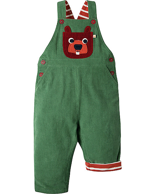 Frugi Play Days Dungaree, Moss Green/Beaver - Organic Cotton Dungarees