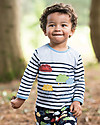 Frugi Playtime Panel Tee, Grey Marl Stripe/Rainclouds - Organic cotton Long Sleeves Tops