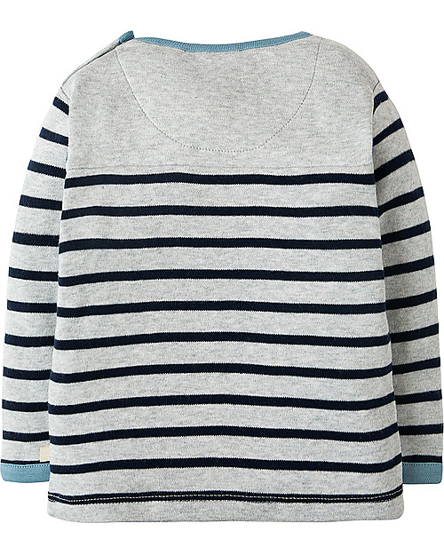 Frugi Playtime Panel Tee, Grey Marl Stripe/Rainclouds - Organic cotton Long Sleeves Tops