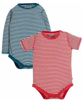 Frugi Pointelle 2 pack Bodysuits - Loch Blue/Watermelon - Organic Cotton Sets And Co-Ords