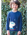 Frugi Polar Bear Applique Top - Blue Navy - 100% Organic Cotton Long Sleeves Tops
