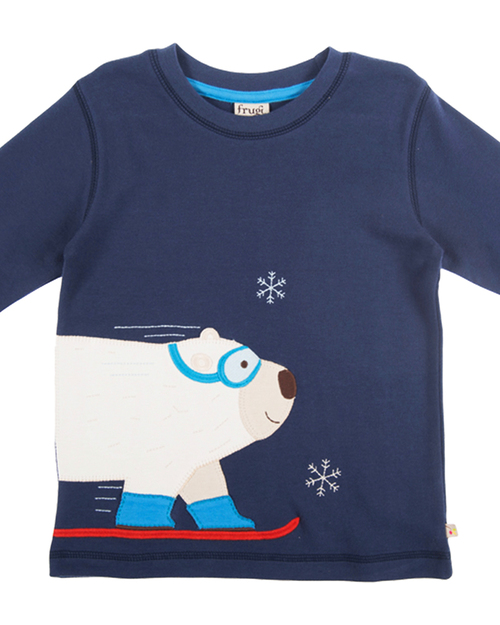 Frugi Polar Bear Applique Top - Blue Navy - 100% Organic Cotton Long Sleeves Tops