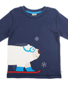 Frugi Polar Bear Applique Top - Blue Navy - 100% Organic Cotton Long Sleeves Tops