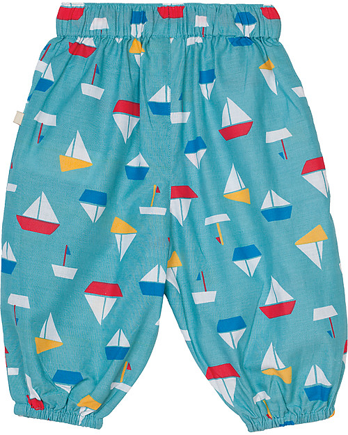 Frugi Pretty Pull Ups, Aqua with Sailboats - 100% Organic Cotton Trousers