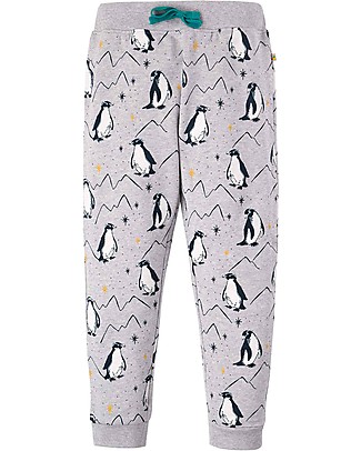Frugi Printed Snug Joggers - Grey Marl Penguins - 100% GOTS Organic Cotton Dungarees