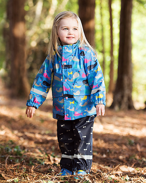 Frugi Puddle Buster Coat, Narwhal Natter - Welded Seams, 100% Waterproof! Waterproof