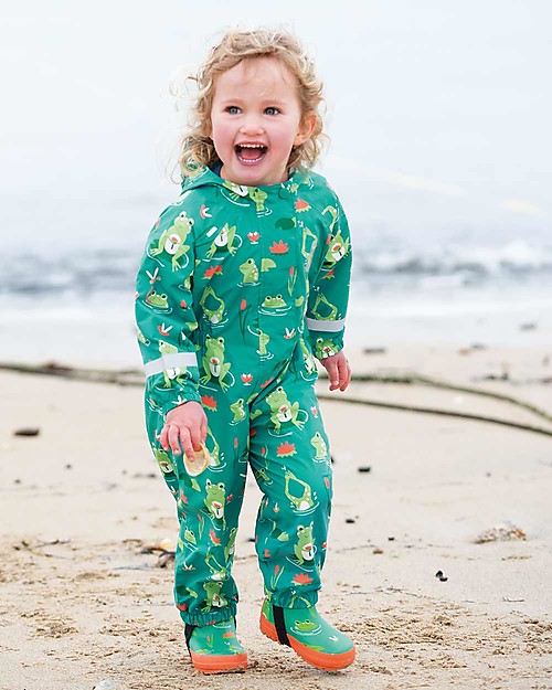 Frugi Puddle Buster Suit, Samson Green Frog Pond - 100% recycled material! Snowsuits