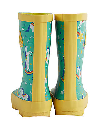 Frugi Puddle Buster Wellington Boots - Aqua Cosmic Unicorn - 100% Natural Rubber Wellies
