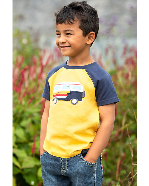 Frugi Rafe Raglan T-shirt - Bumblebee/Camper - 100% GOTS Organic Cotton T-shirts