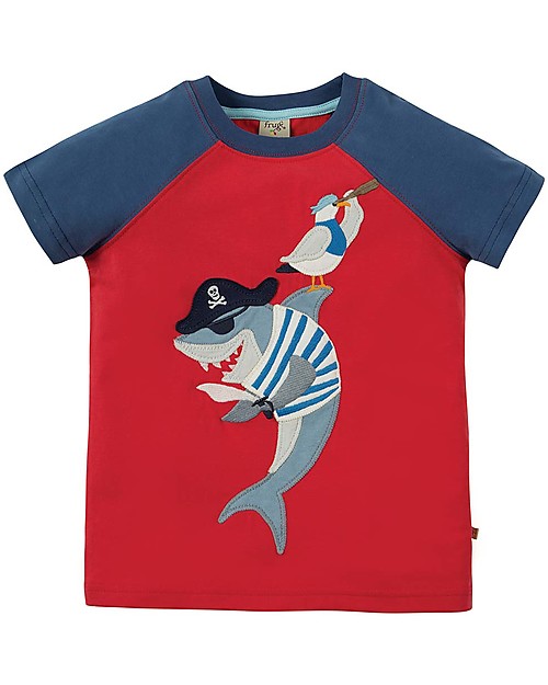 Frugi Rafe Raglan Top, Tomato/Shark - 100% Organic Cotton T-shirts