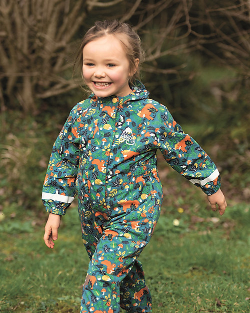 Frugi Rain or Shine Waterproof Suit (1-5 years) - Loch Blue Woodland Critters - Made from recycled plastic bottles! Snowsuits