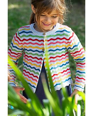 Frugi Rainbow Pointelle Cardigan - Grey Marl Rainbow - Pollinators - 100% Organic Cotton Cardigans