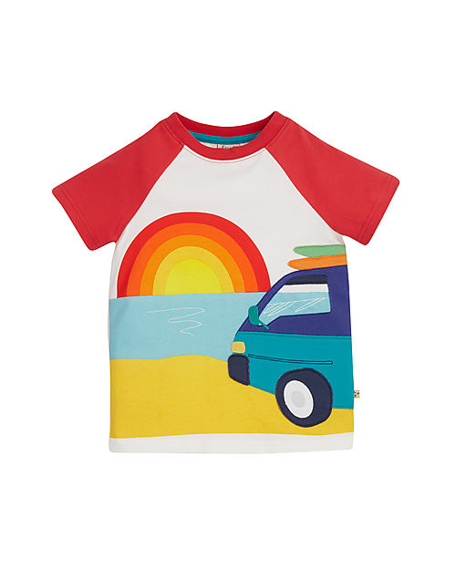Frugi Raine Raglan Applique T-shirt - ed/Campervan - with Elastic Collar - Organic Cotton T-shirts