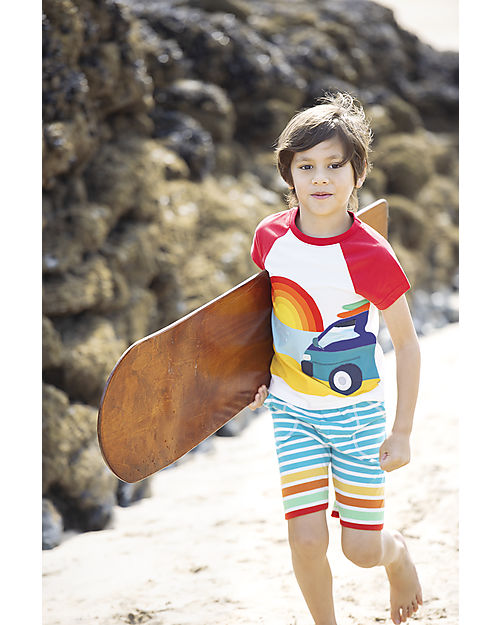Frugi Raine Raglan Applique T-shirt - ed/Campervan - with Elastic Collar - Organic Cotton T-shirts