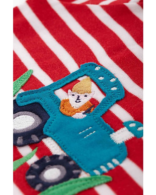 Frugi Remy Romper - True Red Stripe/Tractor Babygrows