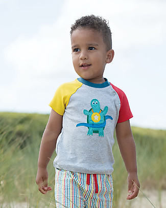 Frugi Renny Raglan T-shirt - Grey Marl/Turtle - 100% organic cotton T-Shirts And Vests