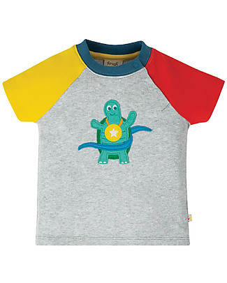 Frugi Renny Raglan T-shirt - Grey Marl/Turtle - 100% organic cotton T-Shirts And Vests
