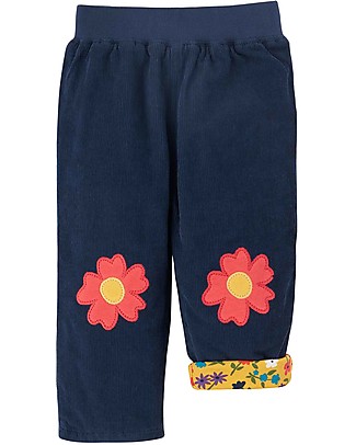 Frugi Reversible Cord Trousers - Blue/Wild Flowers - 100% GOTS Organic Cotton Trousers
