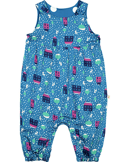 Frugi Reversible Dungarees - Snowy Town/Peacock Pop Spot - 100% Organic Cotton Dungarees