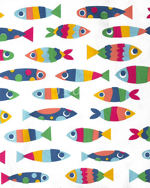 Frugi Reversible UK Cot Bed Set. Rainbow Fish - 120x150 cm + pillow case, 100% Organic Cotton Cradle Bed Linen