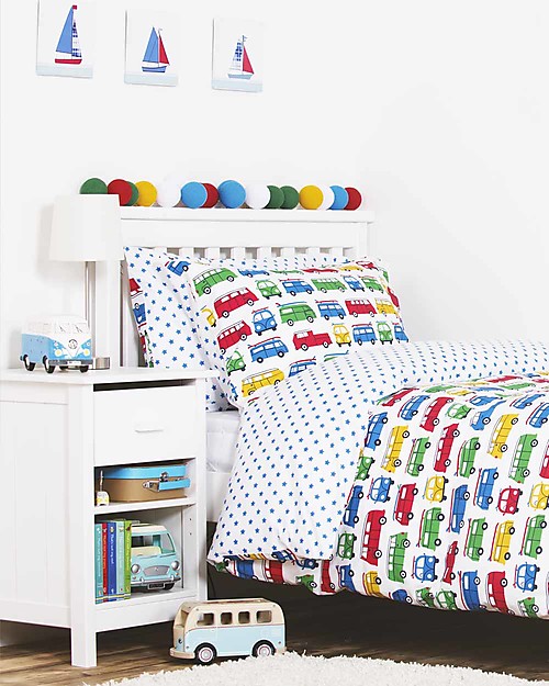 Frugi Reversible UK Single Bed Set Campervan Multi 135x200 cm pillow case 100 Organic Cotton unisex bambini