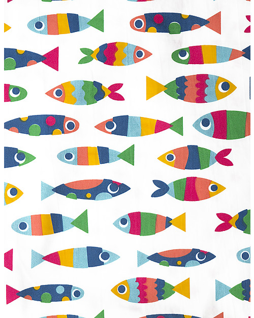 Frugi Reversible UK Single Bed Set, Rainbow Fish - 135x200 cm - 100% Organic Cotton Bed Sheets and Pillow Cases