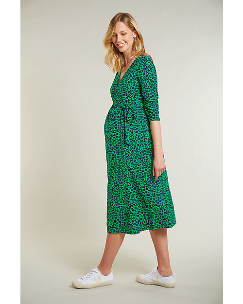 Frugi Rico Maternity and Nursing Dress - Fern Leopard - Elasticated Organic Cotton Dresses_