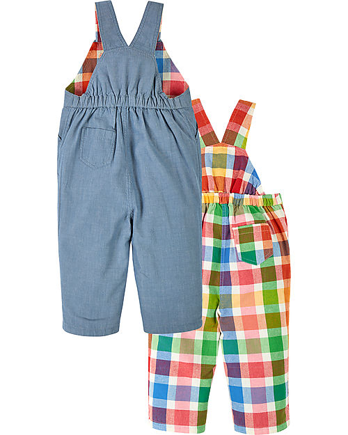 Frugi Rio Reversible Dungarees - Wells-Next-The-Sea - Rainbow Check/Chambray - Organic Cotton Dungarees
