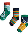 Frugi Rock My Socks 3 Pack, Dino Multipack - Elasticated Organic Cotton Socks