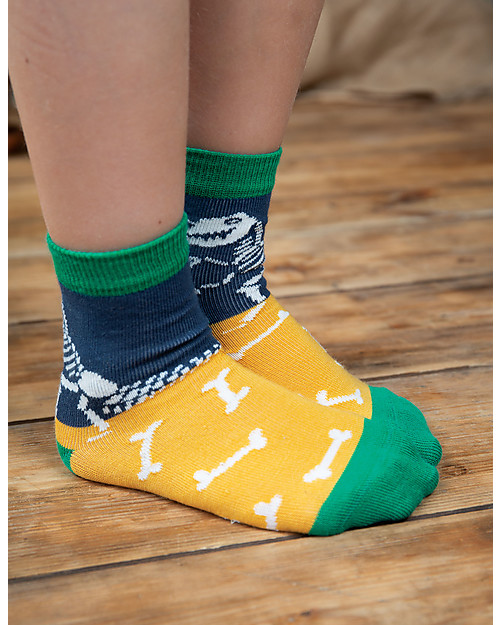 Frugi Rock My Socks 3 Pack, Dino Multipack - Elasticated Organic Cotton Socks