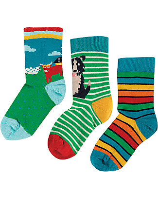 Frugi Rock my Socks 3 Pack - Highland Cow Multipack - Elasticated Organic Cotton Socks