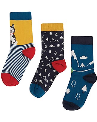 Frugi Rock my Socks 3 Pack - Indigo/Husky - Organic Cotton Socks