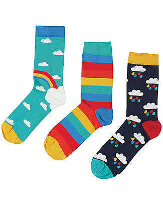 Frugi Rock my Socks 3 Pack - Pacific Aqua Rainbow - Organic Cotton Socks