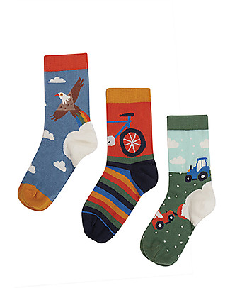Frugi Rock My Socks 3 Pack - Rainbow/Bike - Organic Cotton Socks