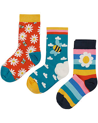 Frugi Rock My Socks 3 Pack - Rainbow/Daisies - Organic Cotton Socks