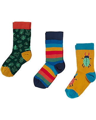 Frugi Rock My Socks 3 Pack - Rainbow Stripe/Bugs - Organic Cotton Socks