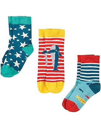 Frugi Rock my Socks 3 Pack - Shark - Elasticated Organic Cotton Socks