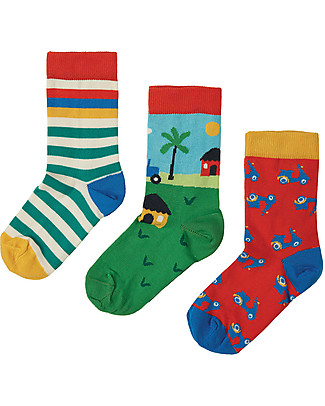 Frugi Rock my Socks 3 Pack - Tractor - Organic Cotton Socks