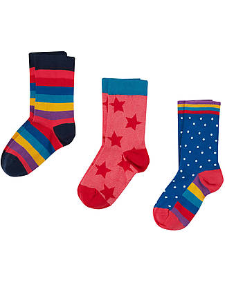 Frugi Rock My Socks 3 Pack - Watermelon Rainbow/Star - Organic Cotton Socks