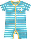 Frugi Rock Pool Romper, Blue and White Stripes with Seagull applique - 100% Organic Cotton Babygrows