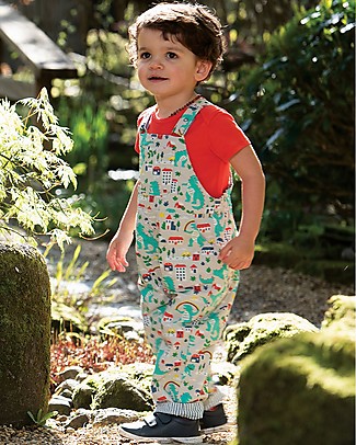 Frugi Rory Reversible Dungaree - Seersucker Stripe/Dino Dungarees