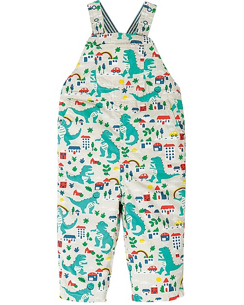 Frugi Rory Reversible Dungaree - Seersucker Stripe/Dino Dungarees