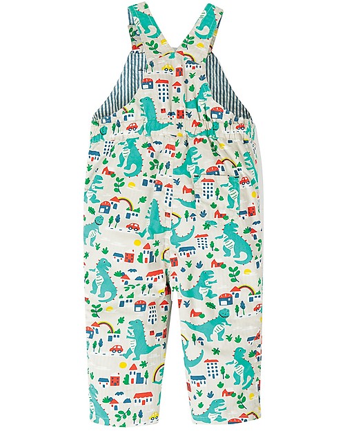 Frugi Rory Reversible Dungaree - Seersucker Stripe/Dino Dungarees